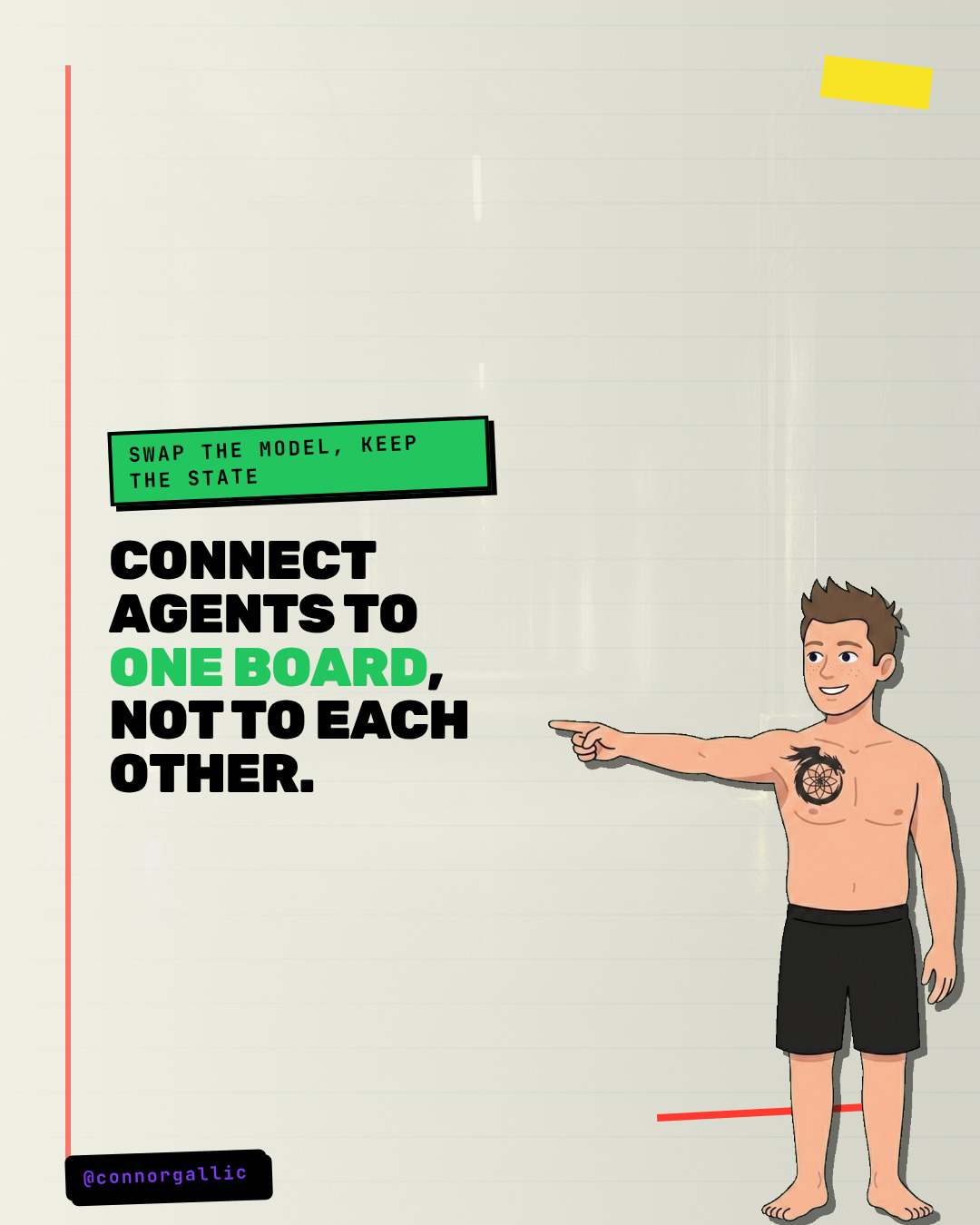 Connor mascot points to the conclusion connect agents to one board.