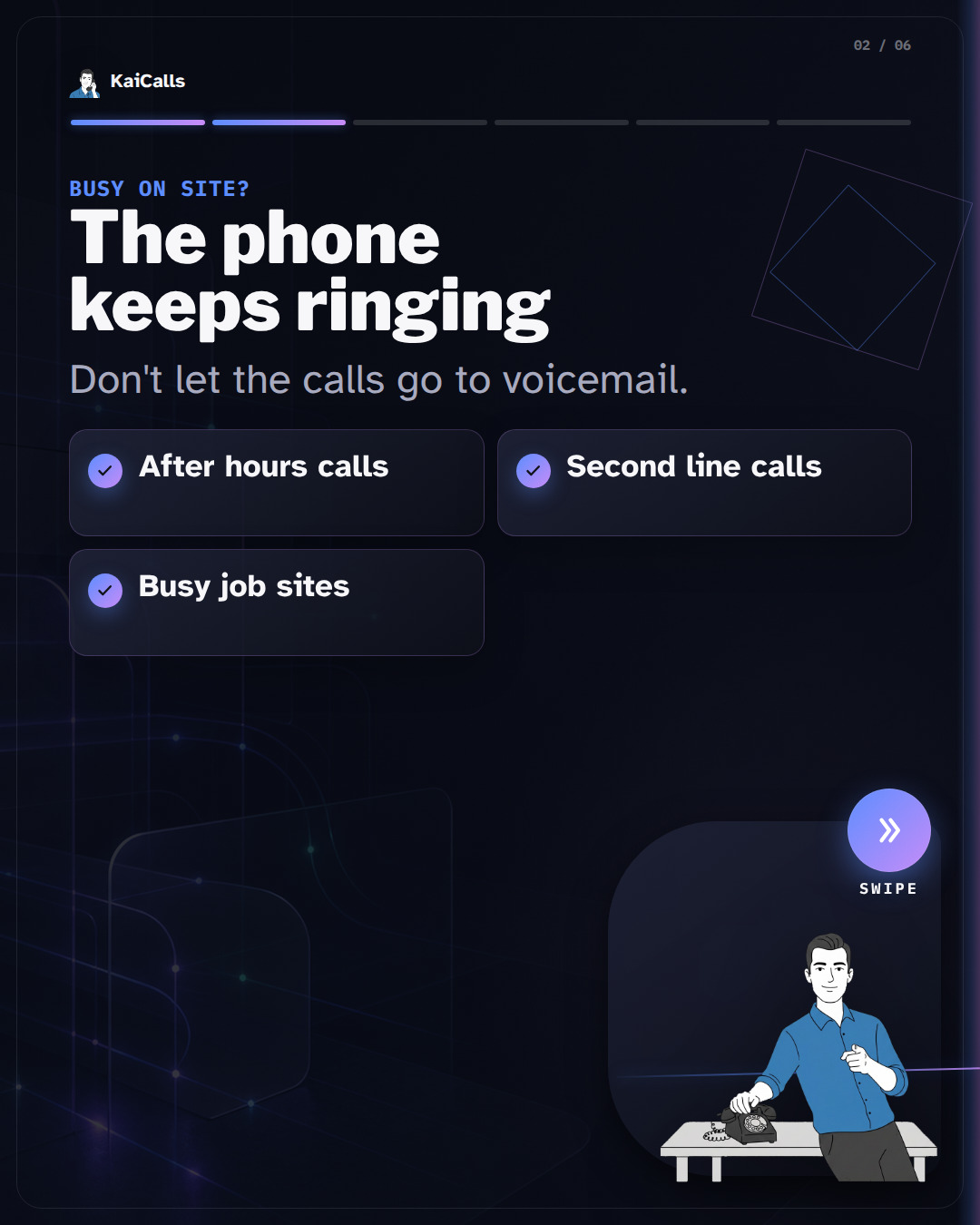 Kai looks at a ringing phone.
